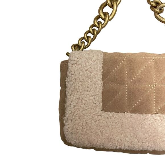 Zara Beige Quilted Leather Fleece Handbag - Picture 4 of 8